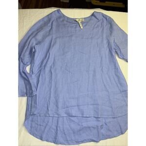 Crown Linen Designs Light Blue Bella Bell Sleeve Linen Tunic Too XL